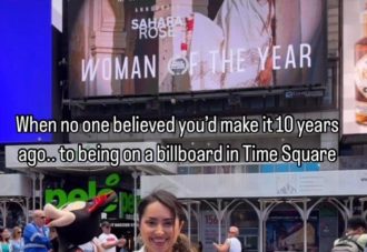 Sahara Rose Woman of the Year billboard in Times Square