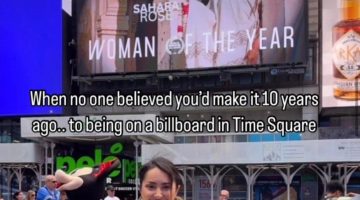Sahara Rose Woman of the Year billboard in Times Square